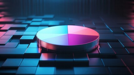 Holographic Pie Chart in Virtual Space, sleek design, dynamic visualization, modern interface, data representation, interactive elements