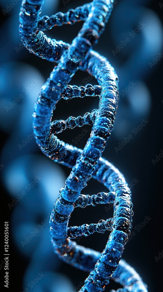 Poster abstract blue dna strand structure with textured surface and dark background science concept