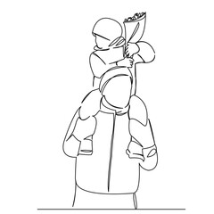 One continuous single drawing line art flat doodle parent, happy, male, little, child, family, childhood, dad. Isolated image hand draw contour on a white background
