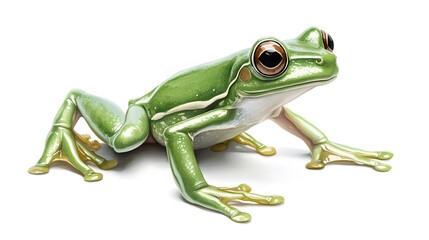 Obraz premium Green Tree Frog Posing Against White Background
