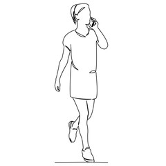 One continuous single drawing line art flat doodle phone, woman, people, female, girl. Isolated image hand draw contour on a white background
