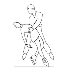 Fototapeta premium One continuous single drawing line art flat doodle skater, woman, man, ice, skate, skating, pair, sport. Isolated image hand draw contour on a white background 