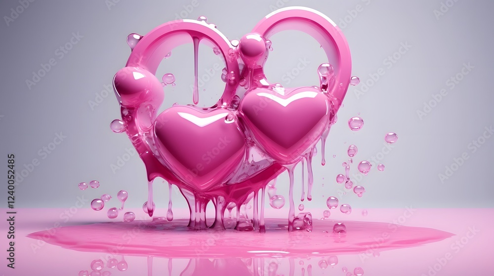Poster visually captivating 3d pink love text seamlessly integrated into a dynamic abstract composition of 