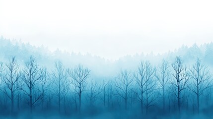 Obraz premium Serene Blue Forest Landscape in Fog