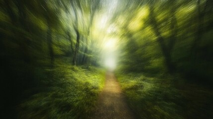 Obraz premium Luminous Path Through a Green Forest
