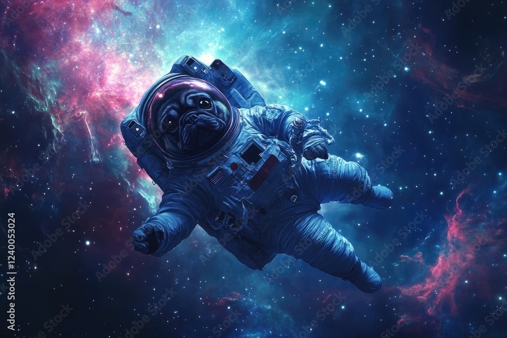 Canvas Prints whimsical pug in cosmic astronaut suit floating through starry space