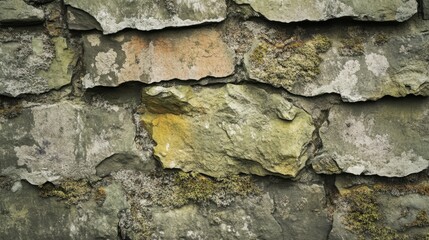 Textured abstract resembling aged stone walls, with soft mossy greens and ochres