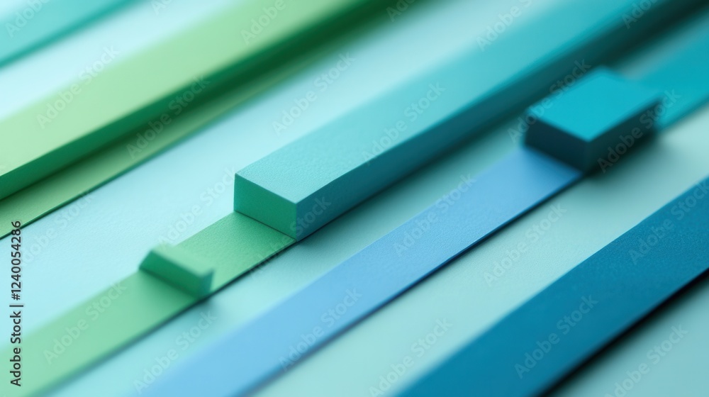 Poster bar graph visualization in shades of blue and green, elegant design for data representation and anal