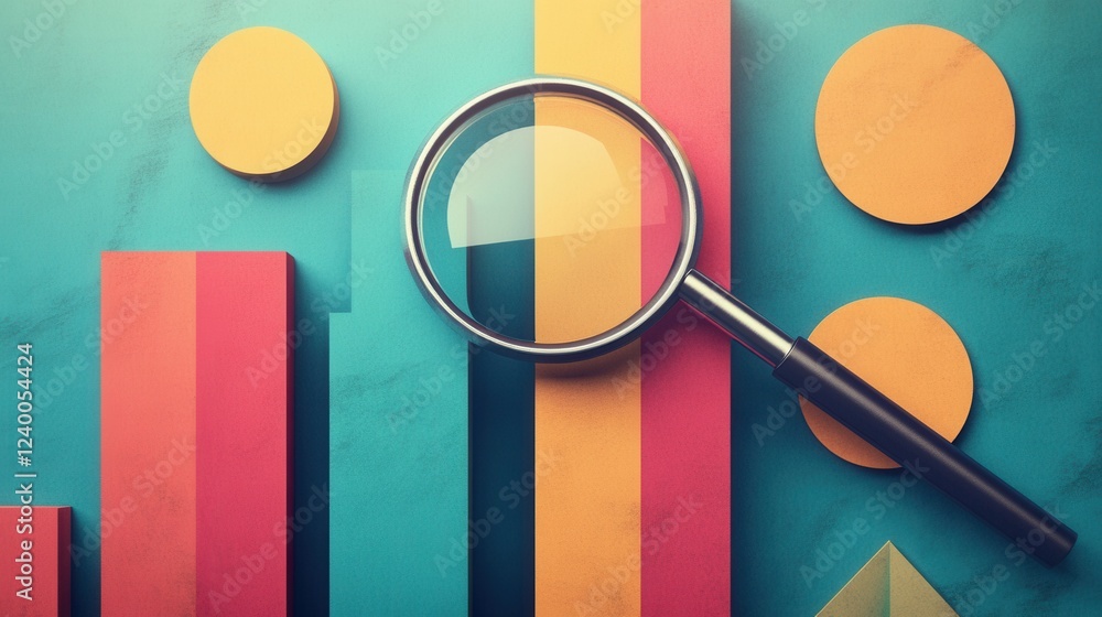 Poster detailed analysis of a paper-style bar graph, magnifying glass highlighting specific data points for