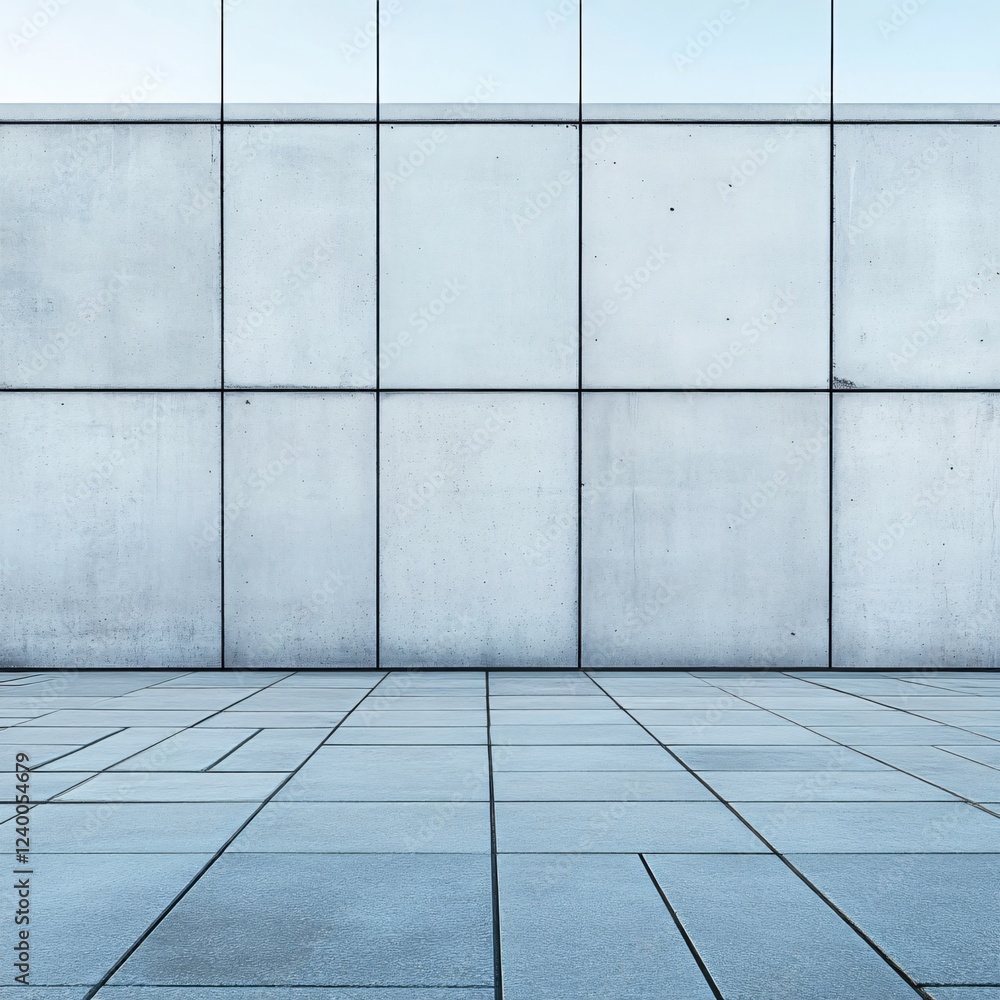 Poster minimalist concrete facade with tile floor and sky view creating a modern architectural scene