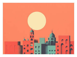 Obraz premium PNG Minimal ramadan background art painting moon.