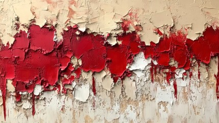 Fototapeta premium Textured abstract resembling peeling paint on an old wall, with earthy tones of red and beige