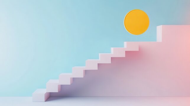 Minimalist Paper Staircase to Financial Success, a clean design illustrating a journey toward economic achievement, simple yet impactful visual metaphor