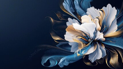 Abstract Gold Blue White Flower Design