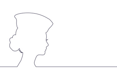 Portrait of flight attendant or policewoman. Face side view icon. Elegant silhouettes of a female head. Avatar profile sign. Thin line style