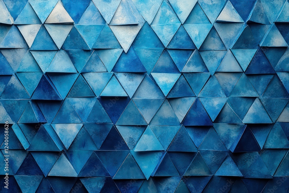 Aufkleber blue geometric abstract pattern background with triangles gradient from teal to navy digital art
