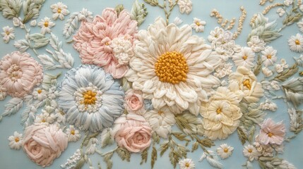 Vintage floral embroidery hoop, intricate design, soft pastel hues, charming decor accent, perfect for home or craft enthusiasts