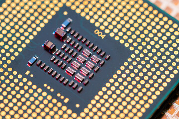 Macro Studio Shot of a CPU Wafer in a High-Tech Laboratory.A highly detailed macro shot of a CPU wafer placed in a laboratory, showcasing the intricate semiconductor design.