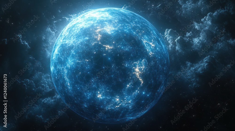 Aufkleber futuristic digital globe with network connections and data points for cyberpunk technology concept