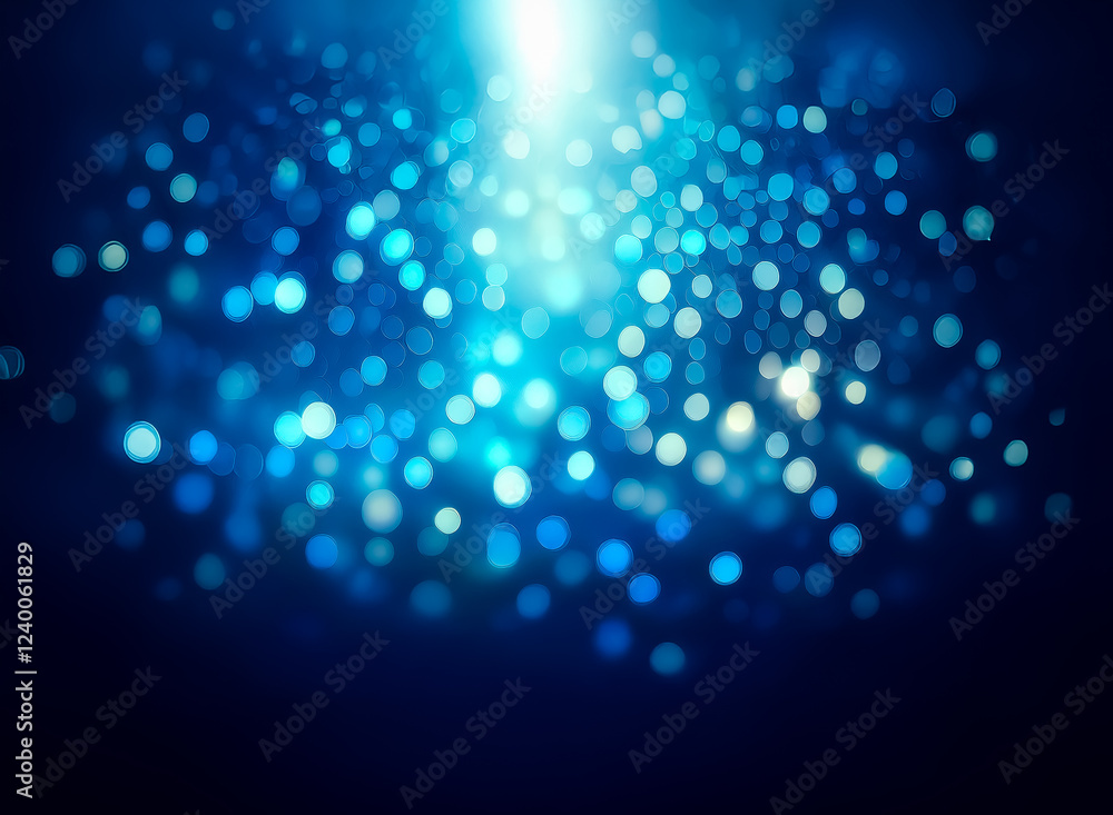 Poster a vibrant blue bokeh effect, creating an ethereal, luminous glow. the light source appears from abov