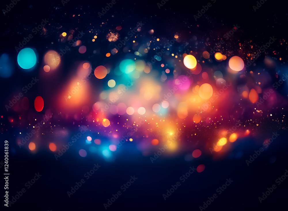 Sticker vibrant bokeh lights illuminate a dark background, creating a magical, dreamy atmosphere with sparkl
