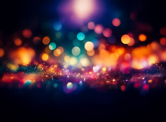 Vibrant, colorful bokeh lights illuminate a dark background, creating a magical, sparkling effect.  The colors blend and shimmer, suggesting movement and energy.