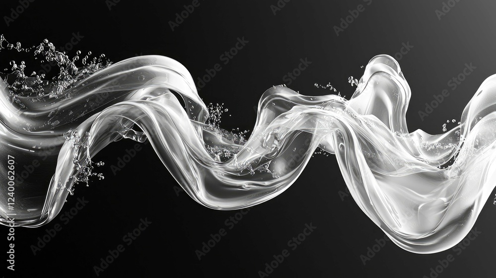 Poster abstract water flow: dynamic liquid texture in black and white. a serene and elegant visual of pure 