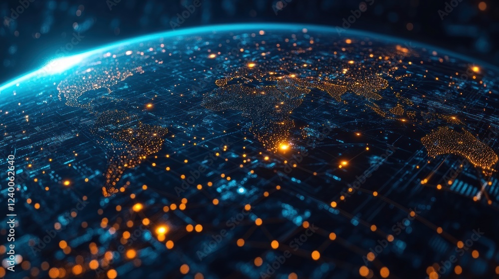 Poster global network of connectivity in cyberspace with digital earth globe and futuristic technology