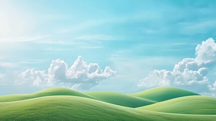 Obraz premium Serene Rolling Green Hills Under Bright Blue Sky