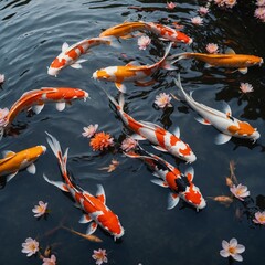 koi carp in clear water Visualize a koi pond with koi fish of vibrant orange, white, and gold. stock photography japanese koi fishs in a beautiful farm A mesmerizing image capturing a group of koi 