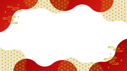 和風 麻の葉 赤 金色 フレーム シェイプ