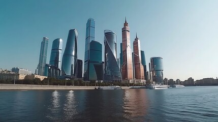 Obraz premium Moscow City Skyline: A Stunning Panorama of Modern Architecture
