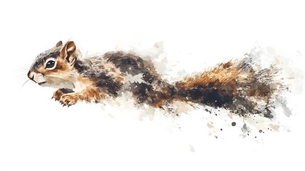 Watercolor Painting of a Leaping Squirrel
