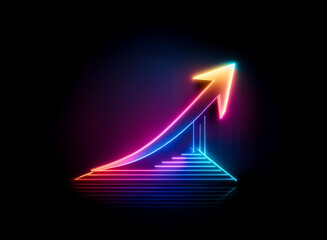 A vibrant neon arrow ascends, forming a staircase of progress.  It symbolizes growth, ambition, and success. The dynamic colors radiate energy and optimism.