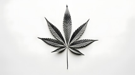 Elegant Minimalist Depiction of a Cannabis Leaf Silhouette Against a Simple Clean White Background  Botanical Graphic Showcasing the Natural Organic Form and Texture of the Plant