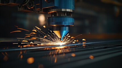Close-Up of Laser Cutting Metal with Sparks