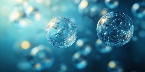 Hyper-Realistic Hydrogen Molecules with Transparency and Reflections in Blue Background for Clean Energy Concept