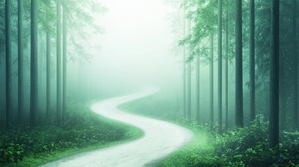 Obraz premium Serene Winding Path Through Misty Forest Landscape