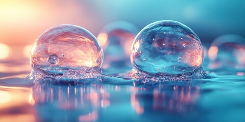 Transparent Hydrogen Molecules in Abstract Blue Background, Clean Energy, Chemistry and Technology Concept