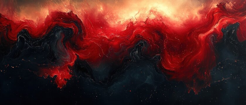 Red and Black Fluid Dynamics Abstract Art with Swirling Patterns and Textures