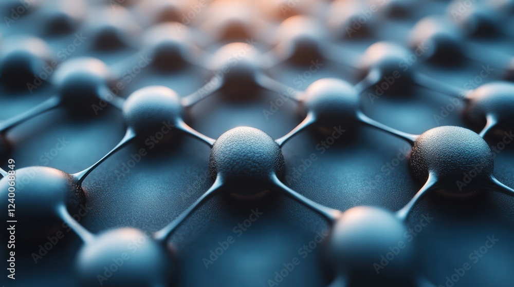 Poster abstract 3d rendering of a molecule with metallic spheres and glowing