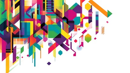 Abstract colorful shapes, vibrant design, white background, website banner