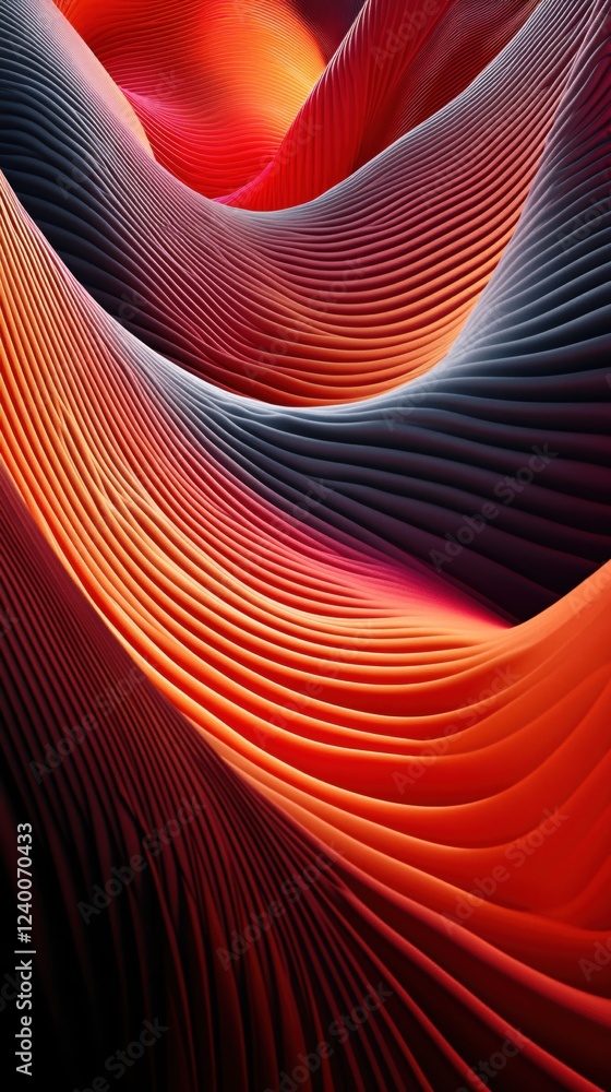 Poster abstract flowing wave pattern with gradient colors in red orange and black tones