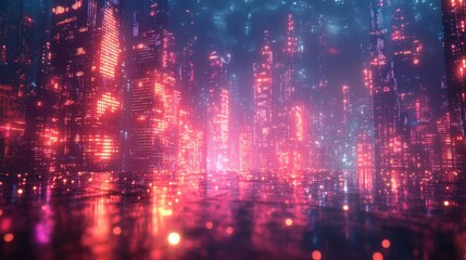 Futuristic Cityscape Cyberpunk Digital Technology Luminous Skyscrapers Neon Lights Big Data Blockchain