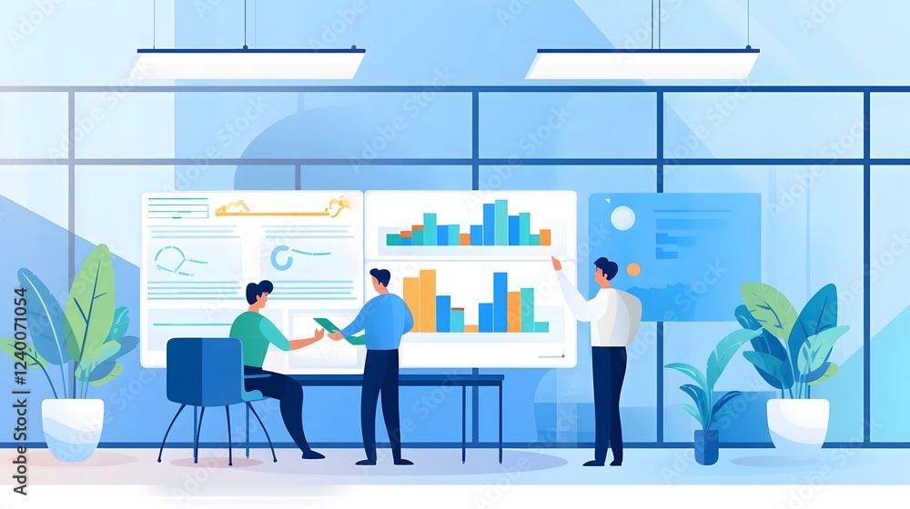 Aufkleber a group of coworkers gathered around a modern whiteboard actively brainstorming and discussing the d