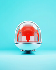 Futuristic design of a vibrant red and white device.