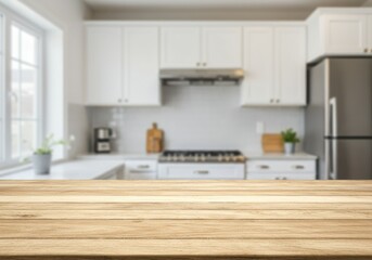 wooden table top and kitchen interior