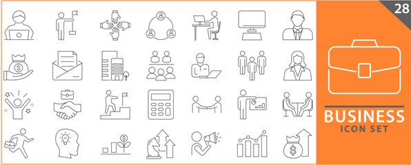 Business icon set. Business team, meeting, partnership, startup, planning, company, management, profit and successful key icons. Set icons vector collection.