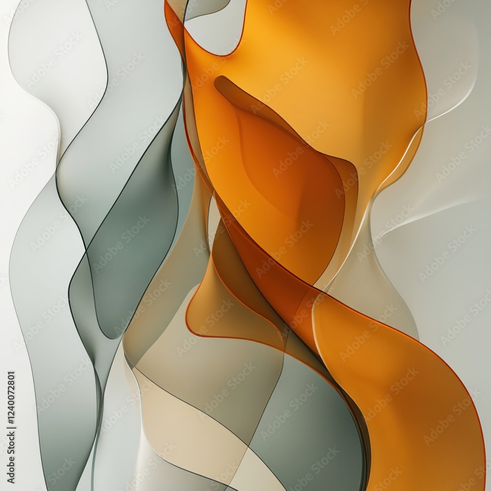 Poster abstract flowing shapes in orange gray and white with translucent layers create a modern design