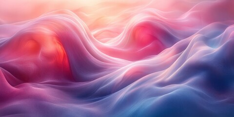 Obraz premium Abstract wavy lines in gradient pink and blue colors flowing background for digital art, AI technology, sound wave visualization, minimalist design